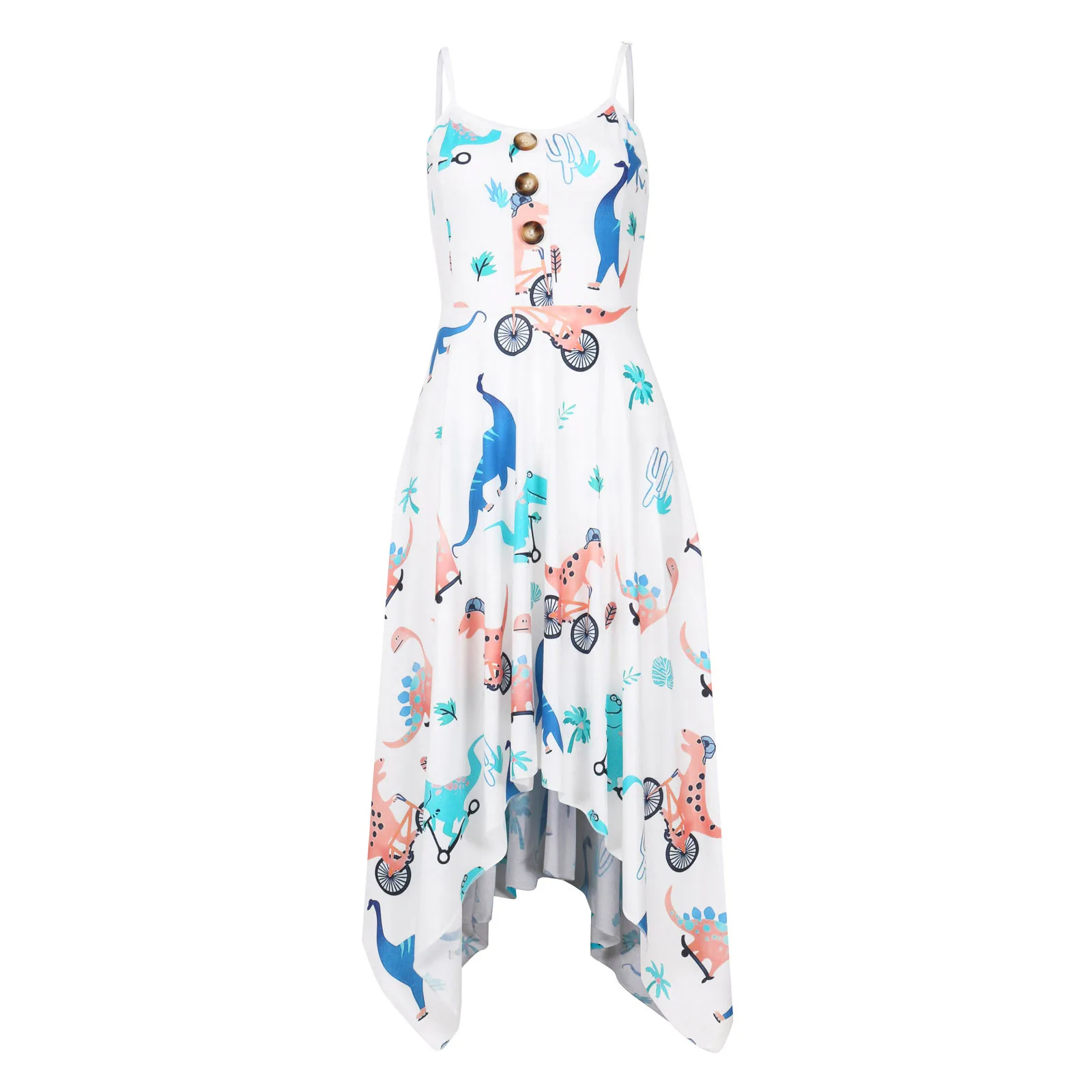 Irregular Dress Women's Fashion Casual Button Dinosaur Print Sundress Female Bandage Sleeveless Sexy Dress Sukienka Damska 2