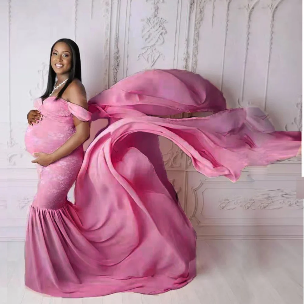 Off-the-shoulder maternity dress photo long skirt pregnant woman Christmas dress dress photography props