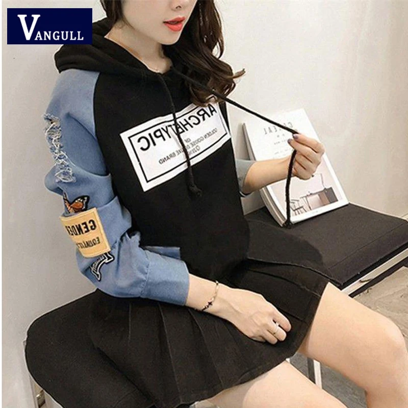 Vangull Harajuku Женская толстовка с буквенным принтом, женские толстовки с капюшоном, Новинка осени, пуловер с длинным рукавом и завязками