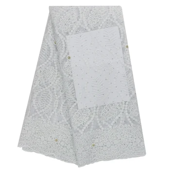 

Latest White Tulle Nigerian Lace Fabric 2020 High Quality Laces French Mesh Rhinestone Evening Women Dress African Lace Fabric