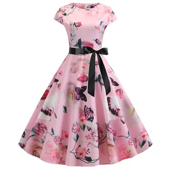 

337#3D Photo Shoot Hot Selling Retro Hepburn Wind Digital Printing Big Skirt Waist Hugging Long Skirts Dress Women's