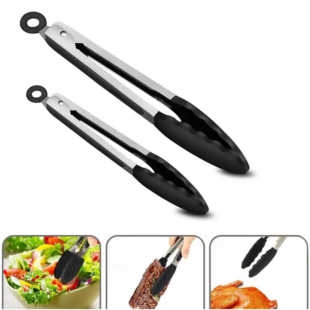 1pcs Silicone Heat-Resistant Food Tong Non-Slip Nylon Bread Serving Grill Kitchen Buffet Tongs Accessories Steel Tools | Дом и сад