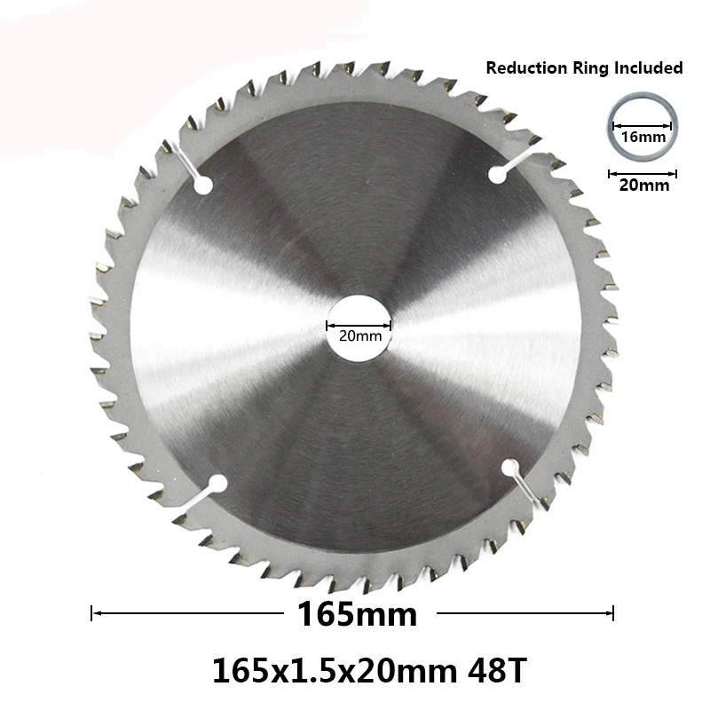 1 шт. диаметр 160 165 185 мм TCT Циркулярный пильный диск для дерева, пластика, акрила, деревообрабатывающий пильный диск 24T 48 60T 80T режущий диск - Цвет: 165x20x48T