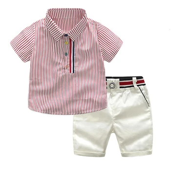

2020 New Boys Clothes Set Striped Shirt Shorts Set Of 2 Fashion Short-sleeved Tops Pants 2-piece Set For Children 2-6 Years Boy