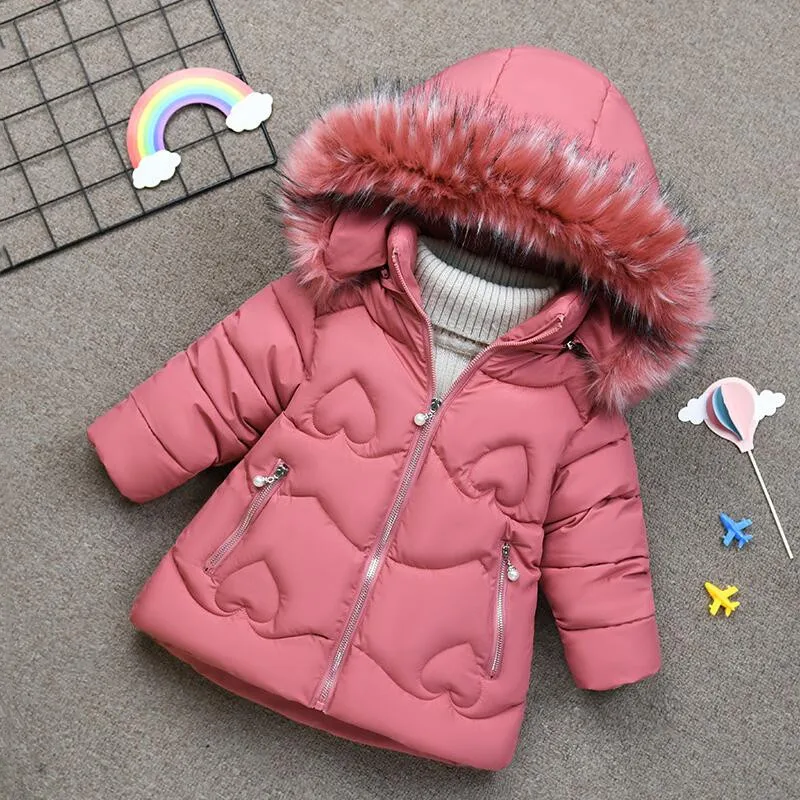 Pink Зимние толстые теплые куртки для мальчиков, пальто одежда с хлопковой подкладкой для девочек Детский костюм для девочек, верхняя одежда, костюм пальто с меховым воротником - Color: Pink