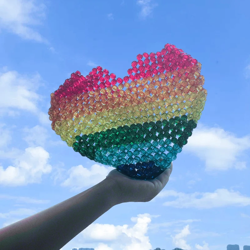 

Hand String Beads Braided Color Stripes Love Fashion Handheld Oblique Span Package Designer Bags Famous Brand Women Bags