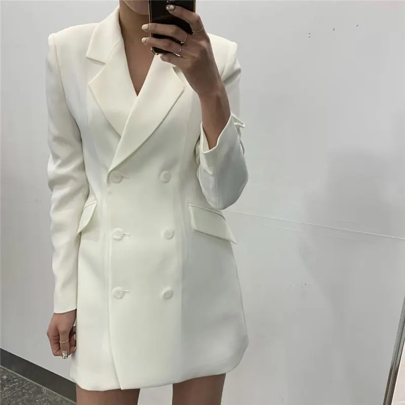 

HziriP Chic Early Autumn Elegant Solid Slimming Waist-Controlled Office Lady Double-Breasted Gentle All-Match Mid-Length Blazers
