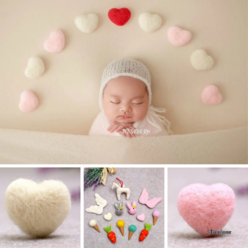 Baby Photography Props Handmade Wool Felt Mini Rabbit Ice Cream Infant Photo Shoot Accessories Newborn Photo Toys Decorations