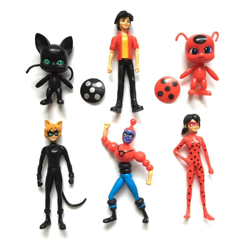 

6pcs Ladybird Modle Action Figure Super Cat Ladybug Anime Toys 8-13cm Cartoon Modles Collect Children Birthday Gift