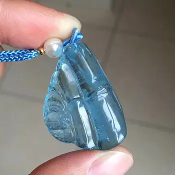 

Genuine Natural Blue Aquamarine Bamboo Pendant 33*22*8.5mm From Brazil Women Fashion Jewelry Necklace AAAAA