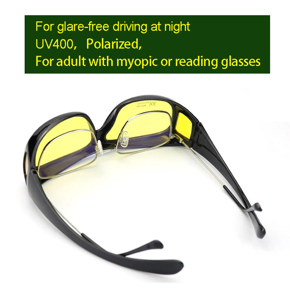 Unisex Night Vision Driving Wrap Around Over Glasses Anti Glare Safety Sunglass Polarized HD Night Vision Goggles New