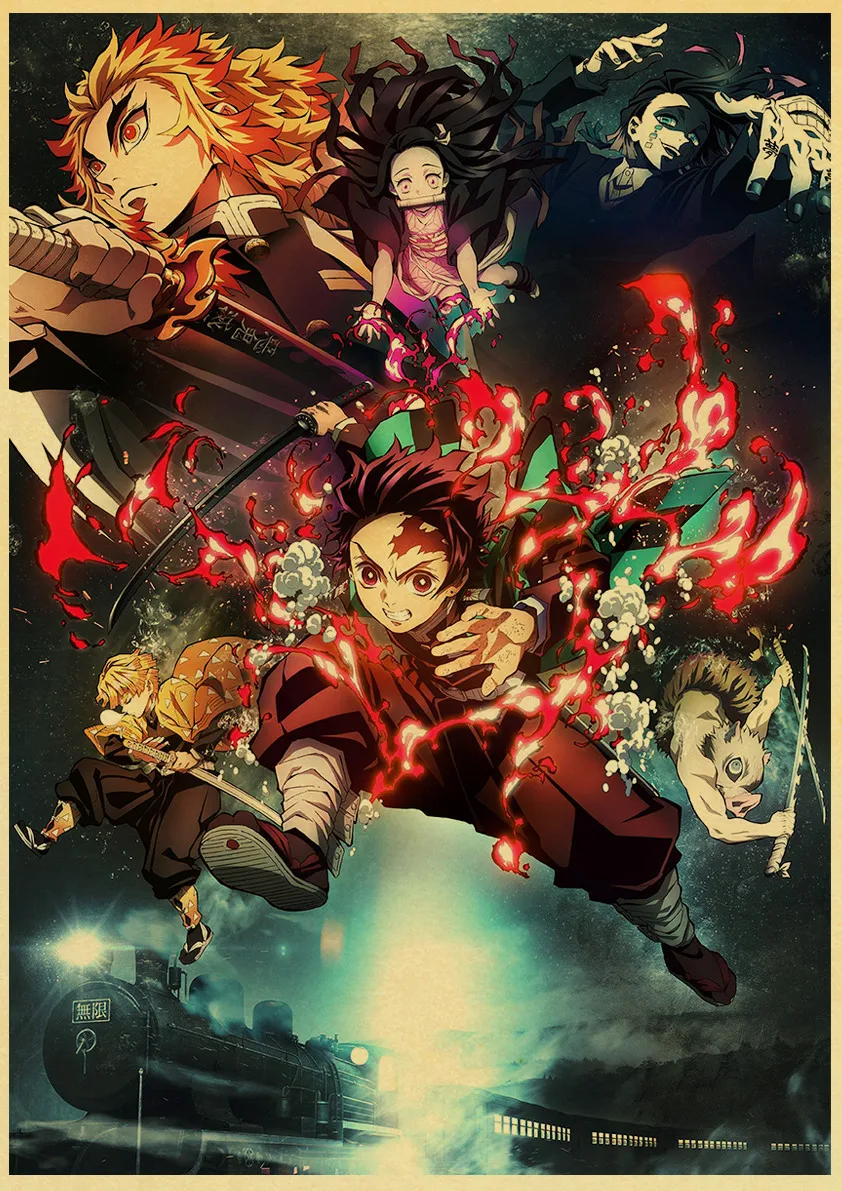 Japanese Comic Movie Demon Slayer Mugen Train Anime Poster Kimetsu no Yaiba : Mugen Ressha-hen Art Painting Wall Stickers