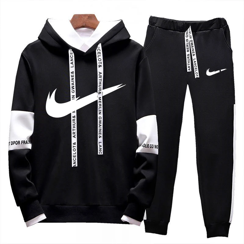 

New men's hoodie suit spring and autumn fitness sportswear men's suit two-color stitching hoodie men's running suit jogging suit