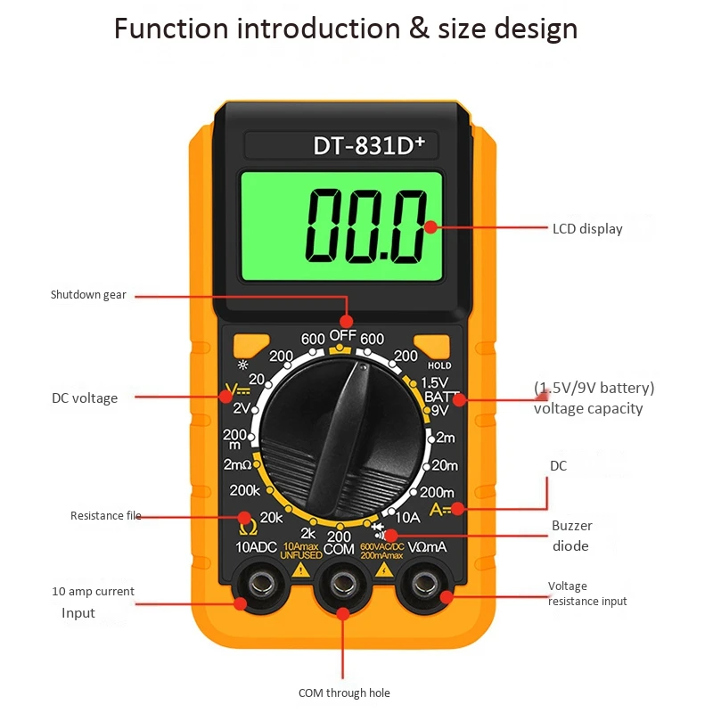DT-831D+ цифровой мультиметр, электрический мультиметр для обслуживания, измеритель напряжения, прибор для домашнего обслуживания