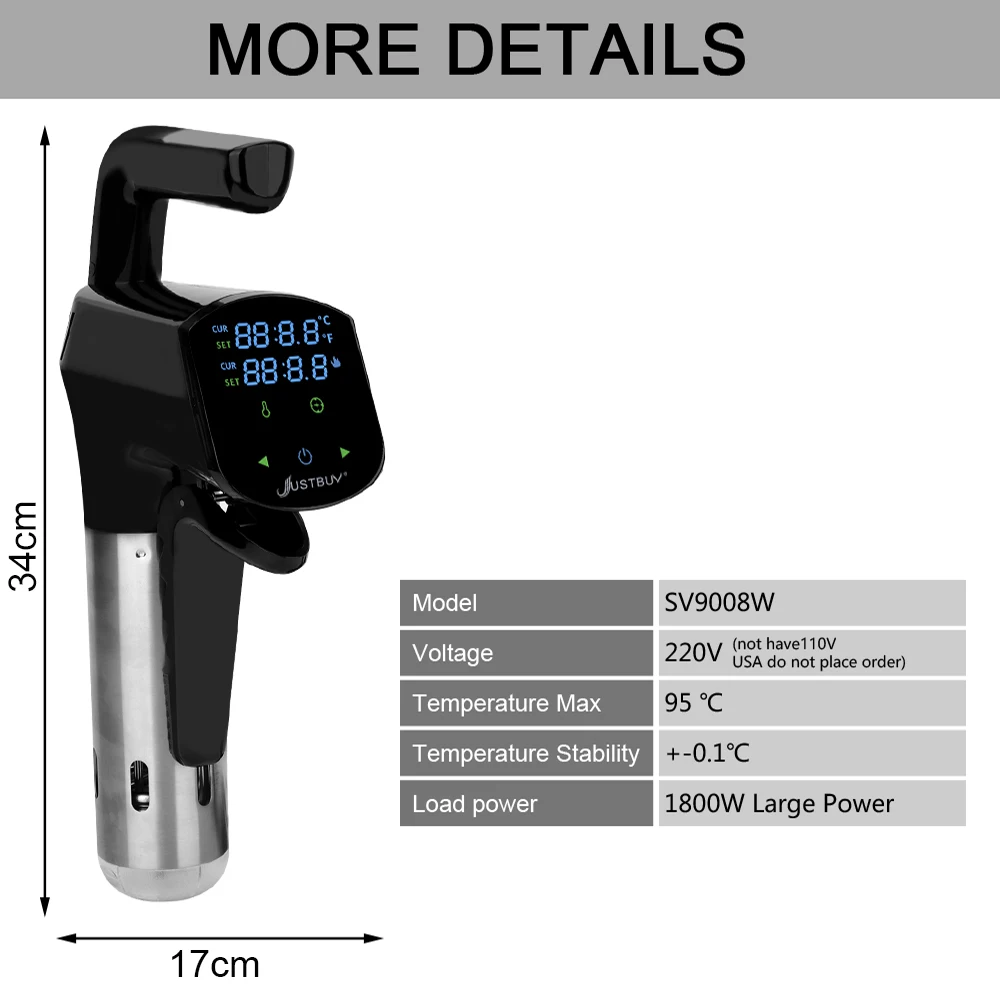Sous Vide Cooker 8th Generation Stainless Steel Smart App Wifi IPX7 1800W Immersion Circulator Vacuum Heater