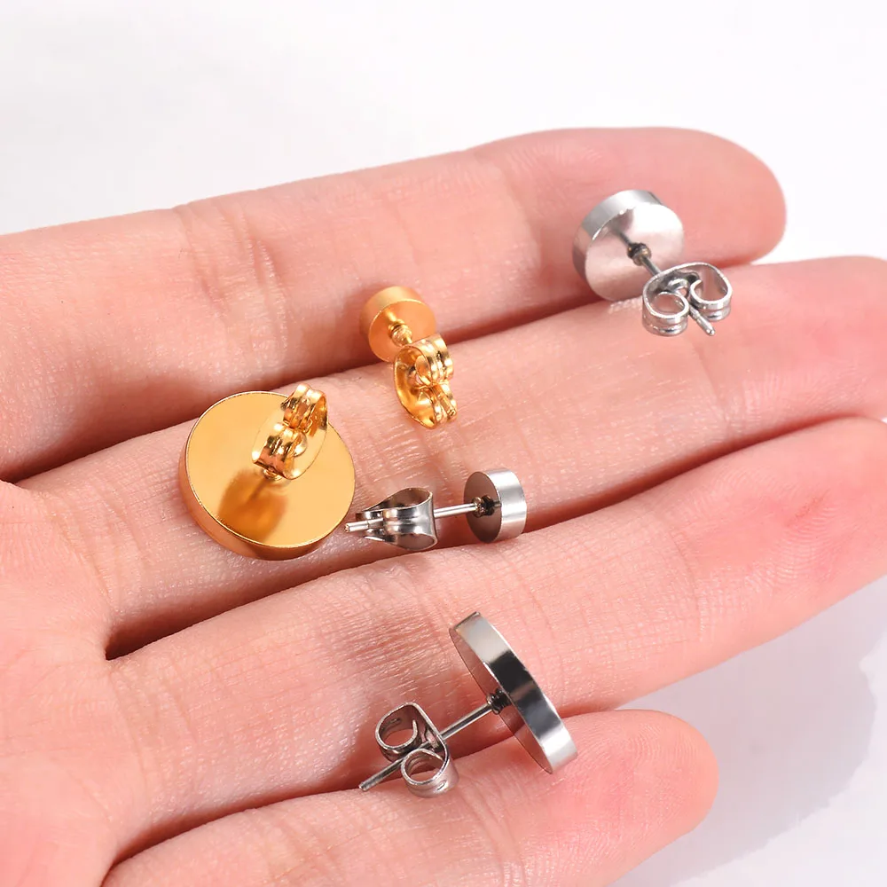 50Pcs/Lot Stainless Steel Blank  Earrings Sets Ear Cabochon Base Tray DIY Jewelry Making Accessories 2