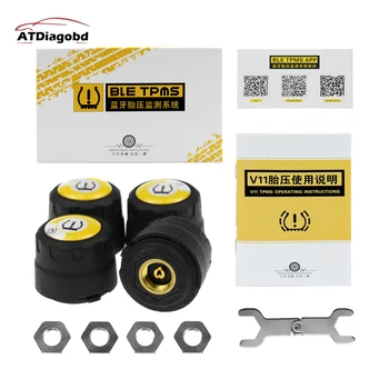 

Bluetooth 4.0 TPMS for Android/IOS Real time Tire Pressure Alarm Monitor System 4 external sensors Universal For Cars