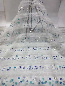 

2019 Latest African Net Lace Fabric, High Quality 3d Sequins Nigerian Wedding Lace Fabrics 5Yards Sequins French Tulle lace 0831