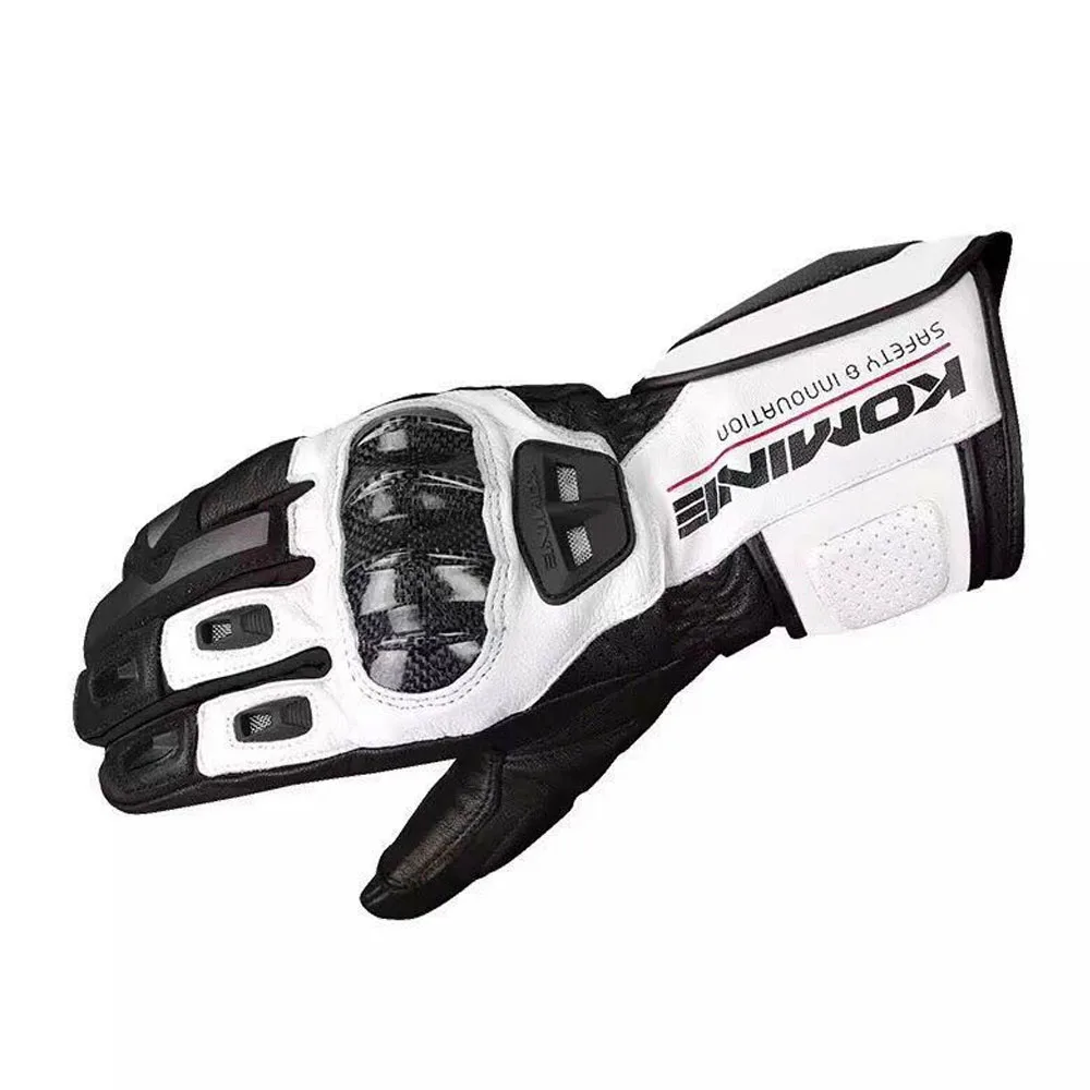 GK-198, новые мотоциклетные перчатки с сенсорным экраном, дышащие кожаные перчатки из углеродного волокна, длинные перчатки для верховой езды на весну и лето - Цвет: White