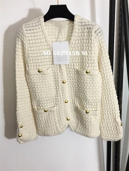 

High-end V-neck Wool Knit Cardigan Sweater 2020 Autumn Winter Office Lady Women luxury Solid Single Breasted Womens Sweaters