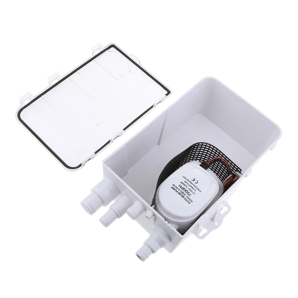 12V 600GPH Shower Sump Pump System Boat RV Bilge Drain Box Multi-Port Inlet