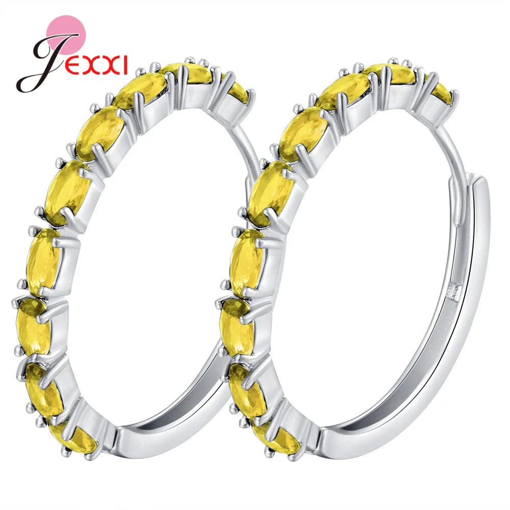 Серьги-кольца из стерлингового серебра S925 пробы для женщин, украшения для ушей, ювелирные изделия, красивые 7 цветов, кубический циркон, камень, инкрустация, проложенный круг, петля - Окраска металла: Yellow