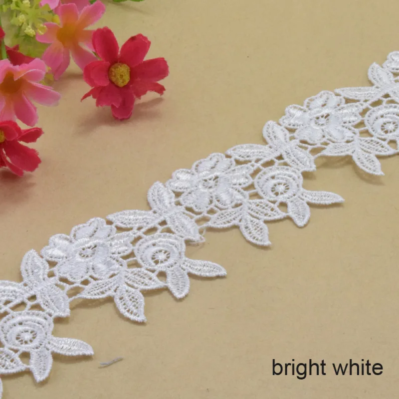 bright white 4,8 см белый полиэстер кружевная с вышивкой французские белые кружева гипюр diy отделка основа вязание и шитье Аксессуары#3970 - Цвет: bright white