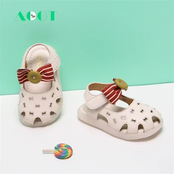 

AOGT 2020 New Summer Toddler Shoes Fashion Cute Simple Style Bow Princess Sandals Soft Comfortable Baby Sandals for Girl