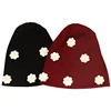 Geebro New Adult Hat For Men And Women Solid Color Flower Accessorie Ribbing Beanies Warm Soft Casual Skullies Bonnet Gorras Cap 4