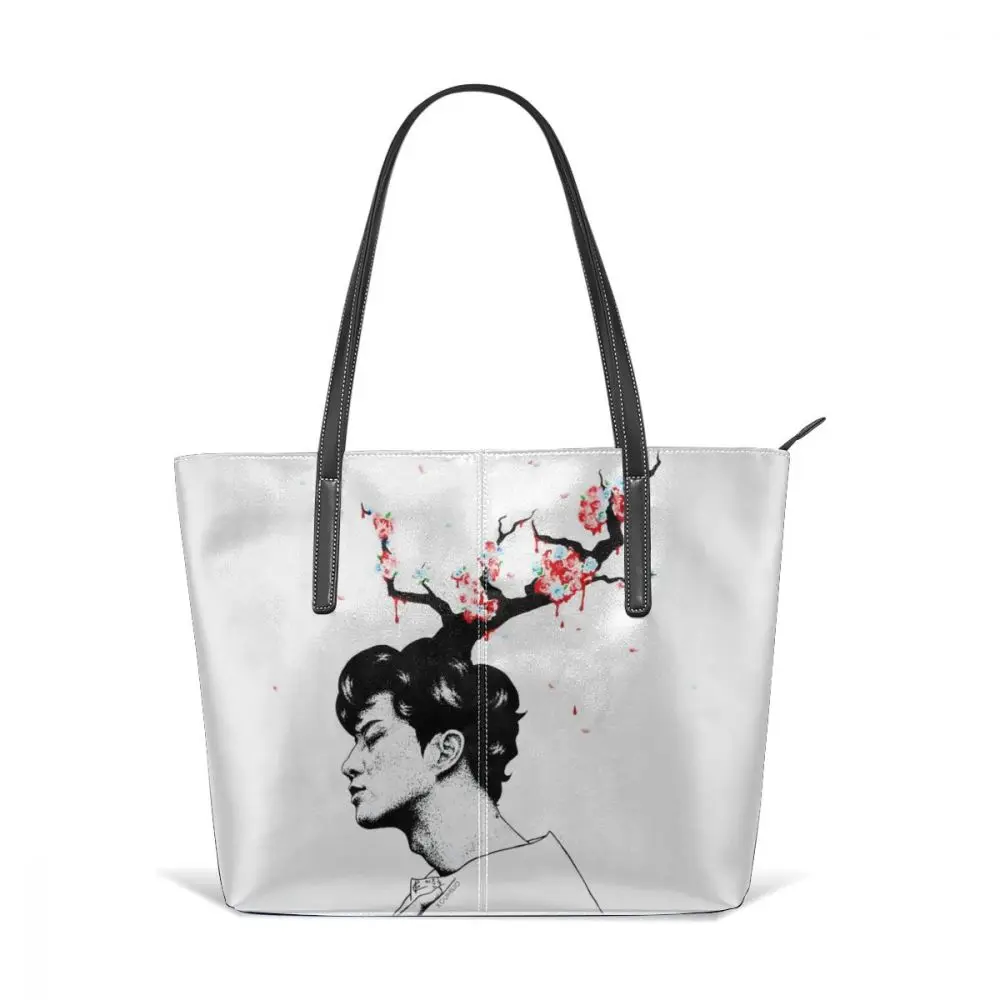 

Kpop Idol Handbag 2PM Junho Dotwork Top-handle Bags Shopper Print Leather Tote Bag Large Capacity High quality Women Handbags