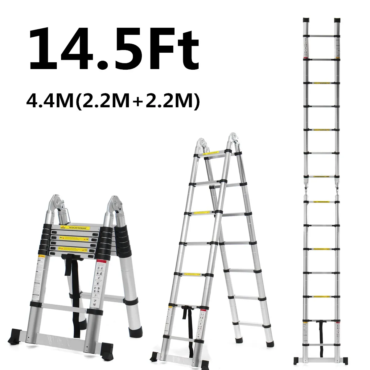 

2.2m+2.2m 14.5Ft Folding Ladder Telescopic Ladders Aluminium Dual-Use Herringbone Ladder Multifunctional Single Extension Tools