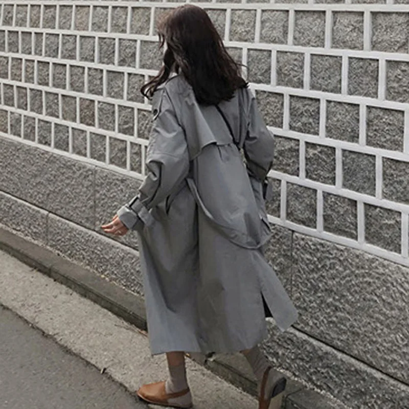 BGTEEVER Vintage Oversized Double Breasted Trench Coats Women Sashes Long Loose Female Windbreaker Overcoats Autumn Winter