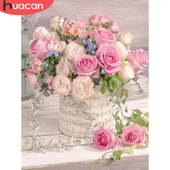 

HUACAN Diamond Painting Flower Cross Stitch Kit Diamond Mosaic Full Square Drill Diamond Embroidery Flower Wedding Decoration