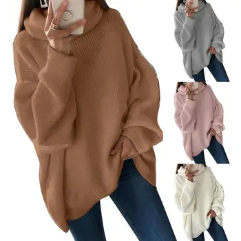 

Loose Sweater Women Autumn Winter Cashmere Knitted Women Sweater Pullover Turtle Neck Buttons Cuff Warm Pullover Sweater