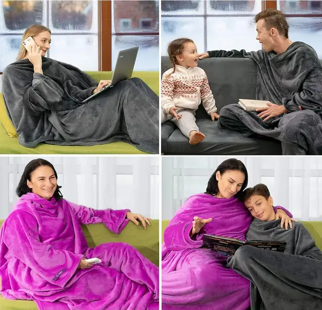 Long Flannel Blanket with Sleeves Gifts For Men Gifts for women