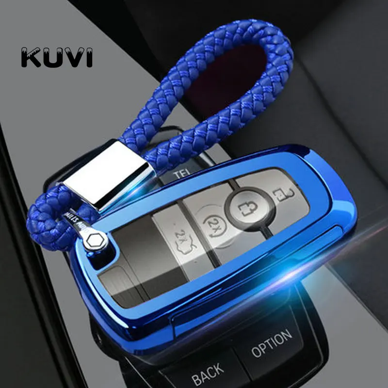 blue with keychain3 Мягкий удаленный БЕСКЛЮЧЕВОЙ чехол из ТПУ для Ford EcoSport для Lincoln MKC MKZ MKX - Название цвета: blue with keychain3