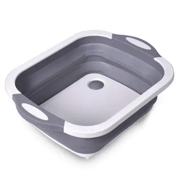 

Folding Cutting Board with Basket Dish Tub Multifunction Collapsible Chopping Board with Drain Basket Fruit Vegetable Sink