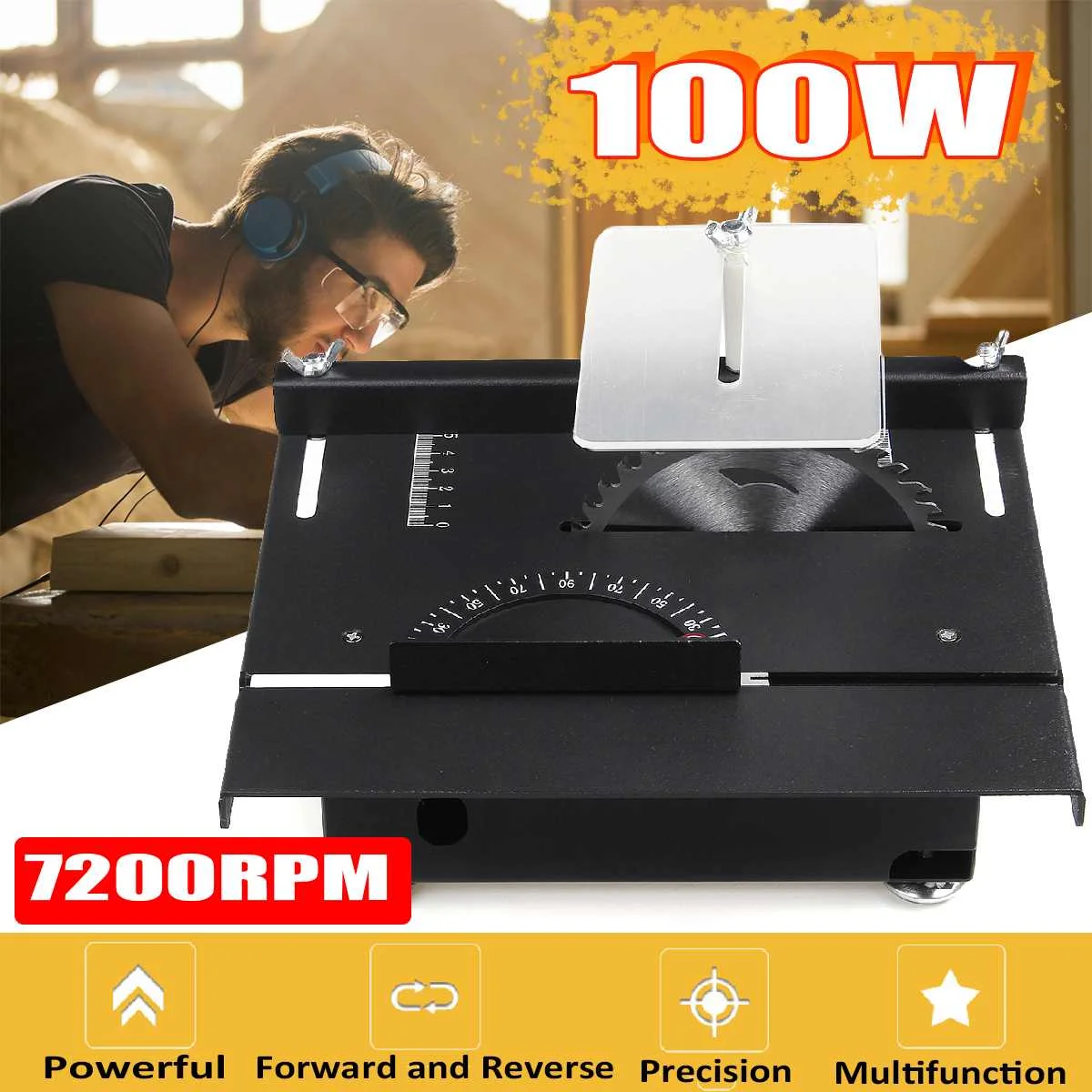 

100W Multifunction Mini Table Saw Handmade Woodworking Bench Saw DIY Hobby Model Craft Cutting Tool+125mm HSS Circular Saw Blade