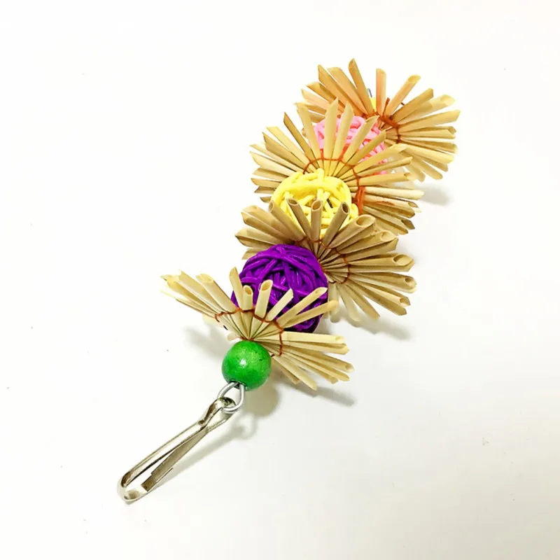 Разноцветный попугай подвесная игрушка жевательный укус ротанга шары трава качающийся колокол птица попугай клетка аксессуары