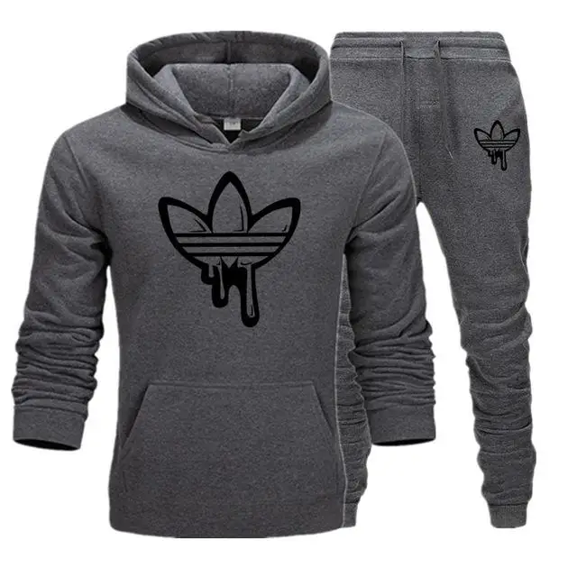 dark grey - H Комплект из двух предметов, модные толстовки с капюшоном, спортивная одежда для мужчин, спортивный костюм с капюшоном, осенняя брендовая одежда, толстовки+ штаны, мужские комплекты - Цвет: dark grey - H