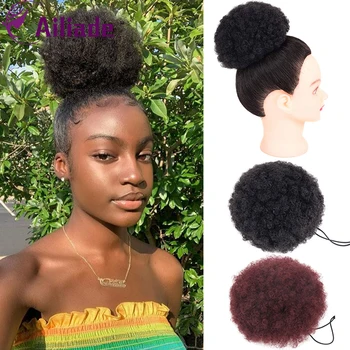

AILIADE 8inch Puff Afro Curly Women's Elastic Chignon With Drawstring and Two Combs Cover Ponytail Synthetic Hair Bun