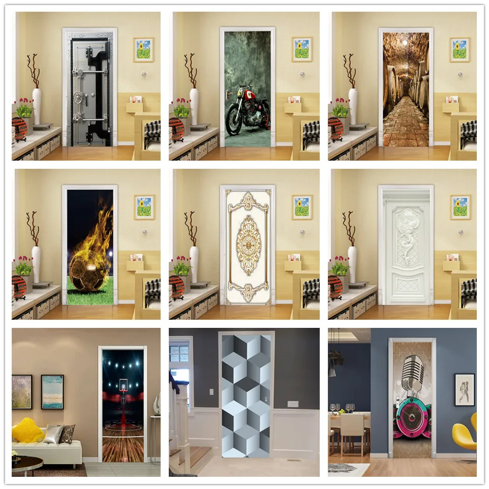 New-3D-Wallpaper-On-the-Door-Sticker-Bedroom-Home-Design-Decoration ...