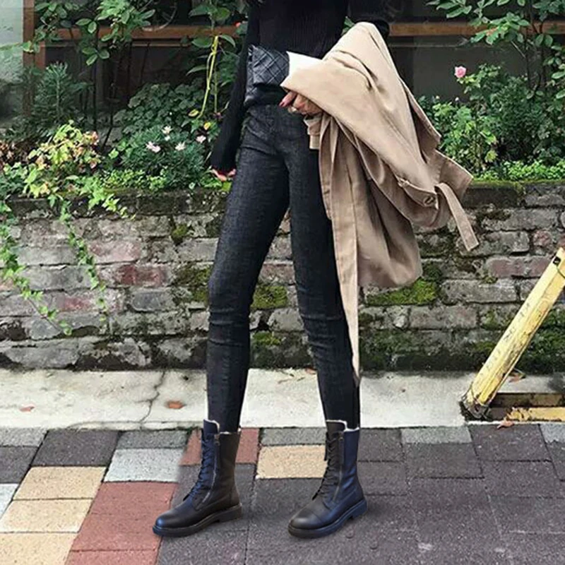 Высококачественные Женские Ботинки Martin на молнии плюшевые ботинки зимние теплые