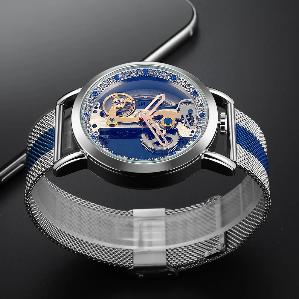 Роскошные мужские часы SHENHUA прозрачный циферблат Troubillon полностью стальные часы Мужские автоматические механические часы Relogio Masculino