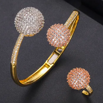 

jankelly Luxury Disco Ball African Bangle Ring Set Fashion Jewelry Sets For Women Wedding Engagement brincos para as mulheres