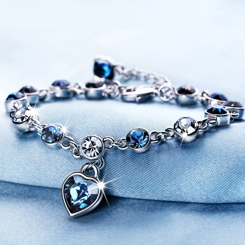 

1 pc fashion Heart Bangle Bracelet Gift New Fashion Women Ocean Blue Crystal Rhinestone fine jewelry New