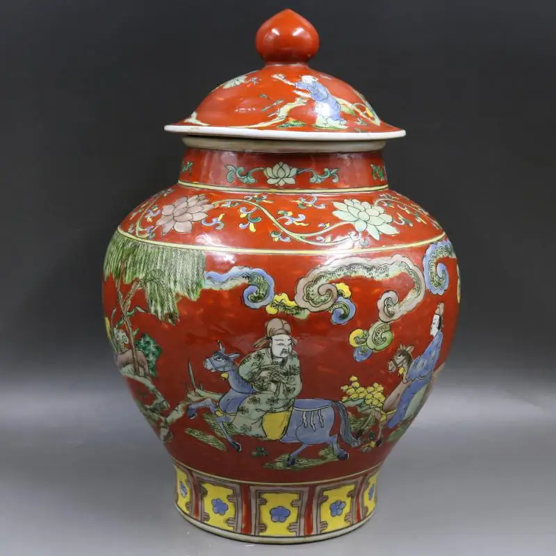 Ming Jiajing красная наземная Пастель фарфоровая Имбирная банка для домашнего интерьера керамическая ваза храмовый сосуд