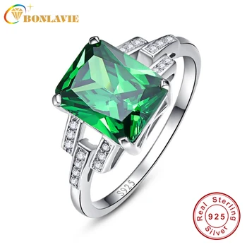 

BONLAVIE Luxury 10.75ct Green Nano Russian Emerald Cocktail Ring 925 Sterling Silver Rings for Women Fine Jewelry With Gift Box