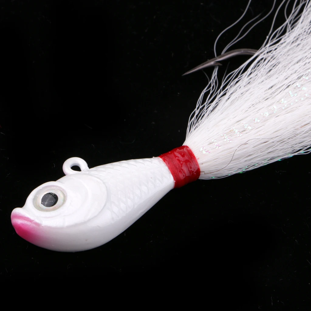 2шт Bucktail Джиг, приманка для рыбалки 3D глаза Bluefish Surf рыба приманка белый/желтый