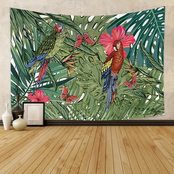 

Laeacco Parrot Wall Tapestry Blanket Green Plant Leaf And Flower Wall Hanging Bedroom Dorm Home Decor Beach Towel Wall Carpe